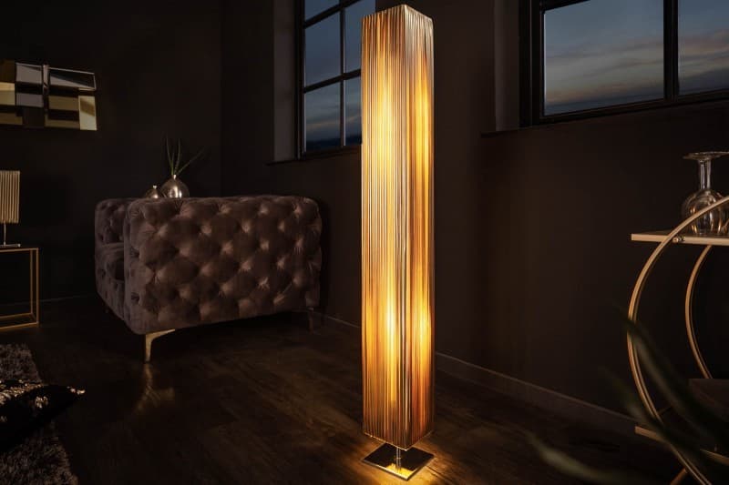Estila Moderná stojaca lampa Paris s látkovým tienidlom zlatej farby 120cm