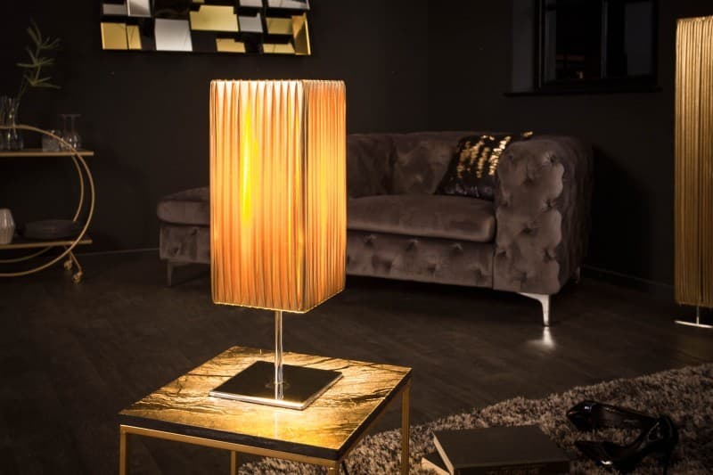 Estila Moderná stolná lampa Paris s látkovým tienidlom zlatej farby 43cm