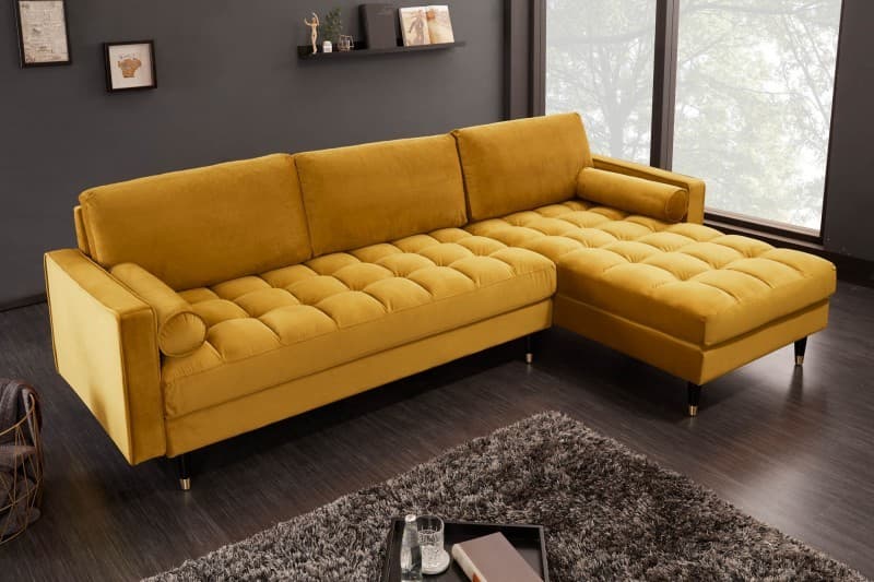 Estila Moderná žltá sedačka Velluto v tvare L na nožičkách 260cm 1