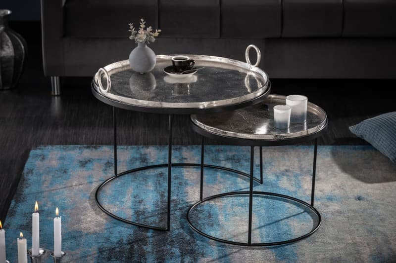 Estila Moderný set dvoch okrúhlych príručných stolíkov Elements z kovu 62cm 1