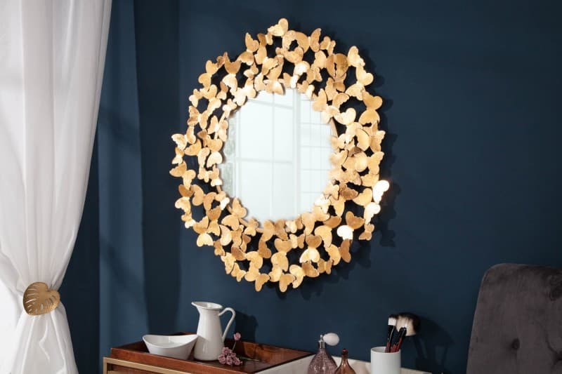 Estila Art-deco nadčasové okrúhle nástenné zrkadlo Papillon v ráme zlatej farby 78cm