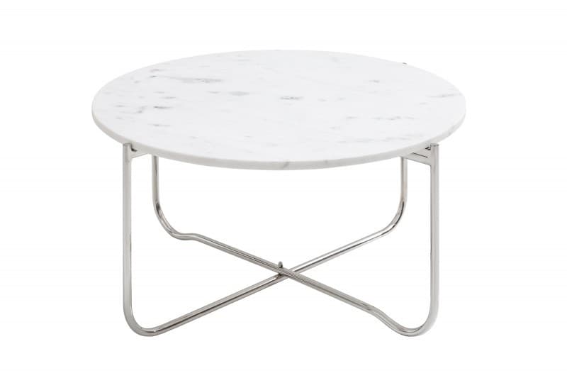 Estila Art-deco biely kruhový konferenčný stolík Jaspe s mramorovou doskou a nohami z kovu 62cm 1