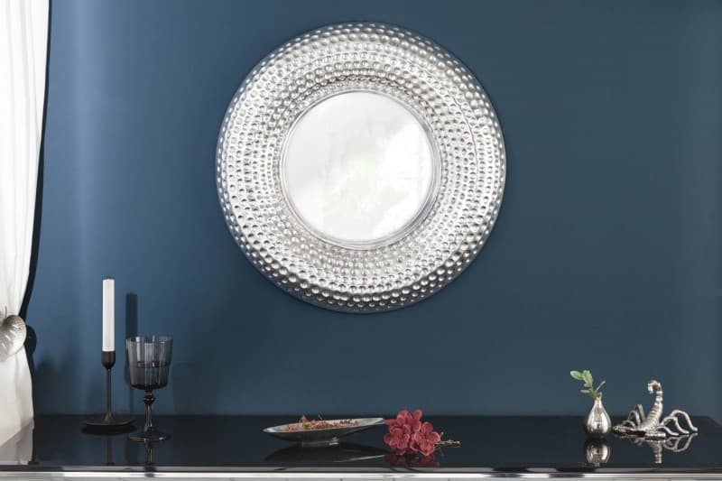 Estila Orientálne kruhové závesné zrkadlo Solei s hrubým strieborným rámom 60cm