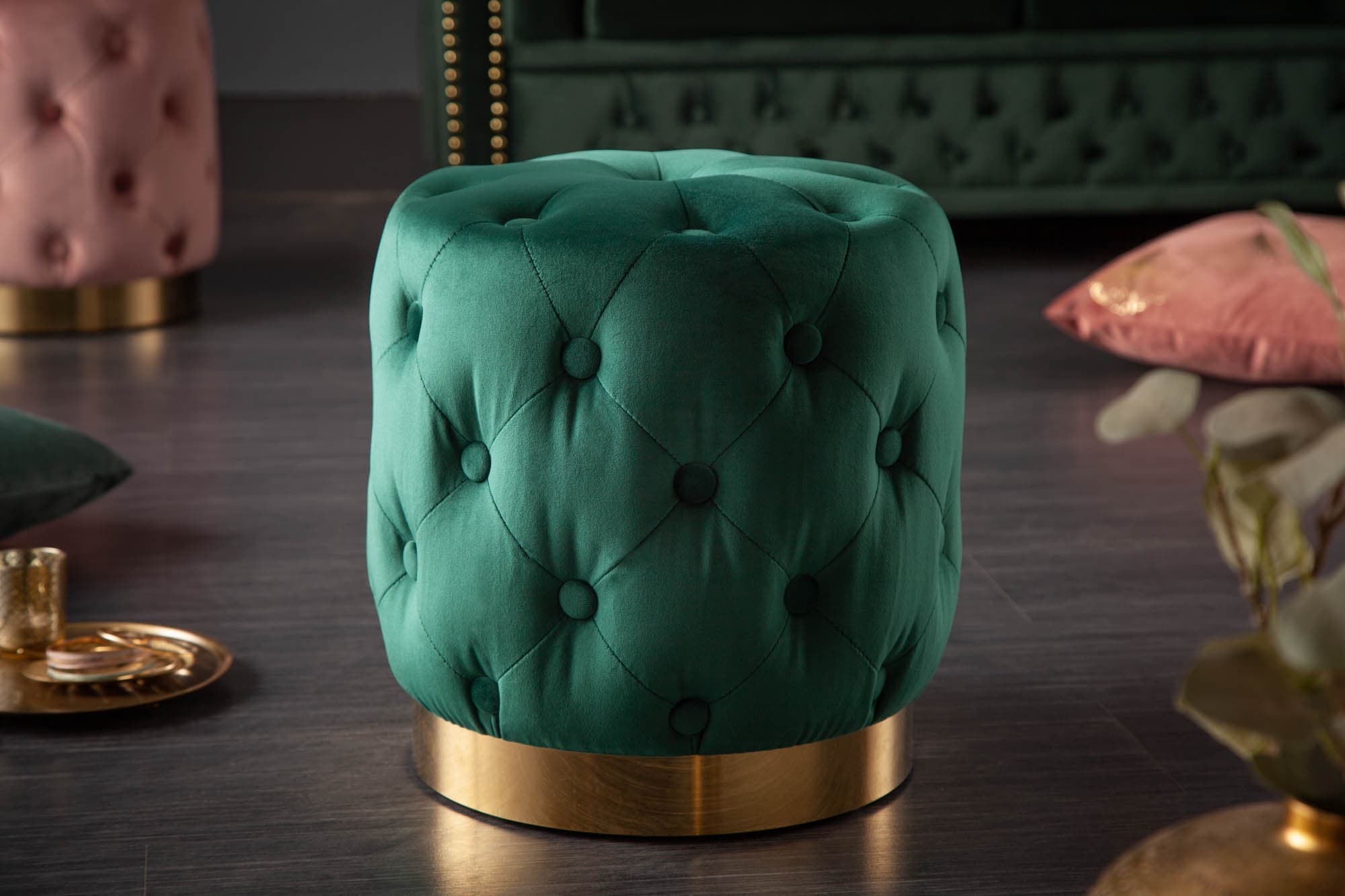 Estila Baroková dizajnová smaragdová taburetka Modern Barock so zamatovým poťahom 38cm 1