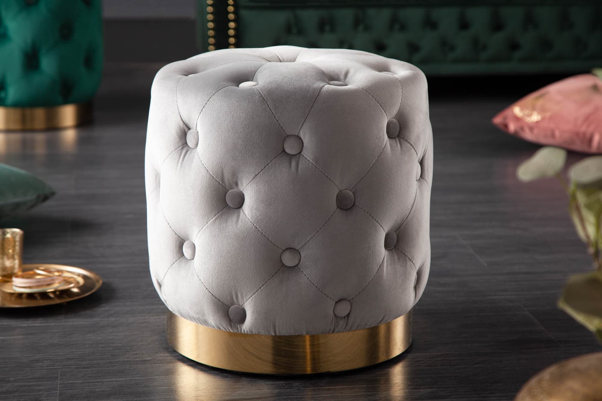 Estila Baroková luxusná sivá taburetka Modern Barock so zamatovým poťahom 38cm