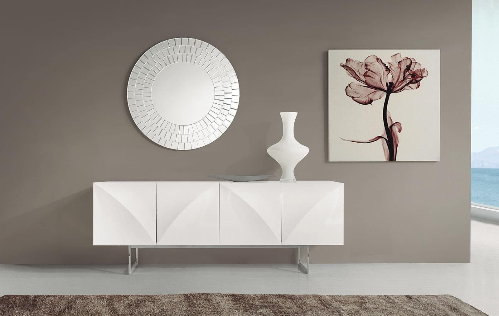 Estila Moderný lesklý biely štvordverový príborník VITO 200cm 1