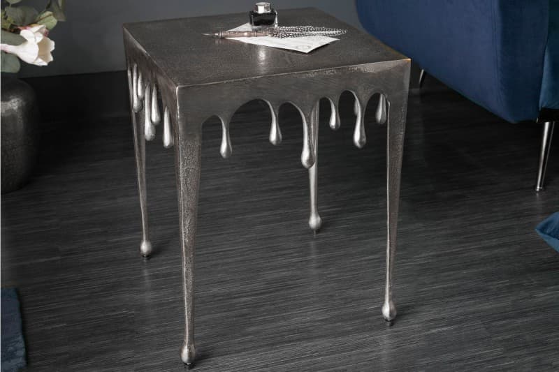 Estila Art-deco príručný stolík Liquid Line strieborný 44cm