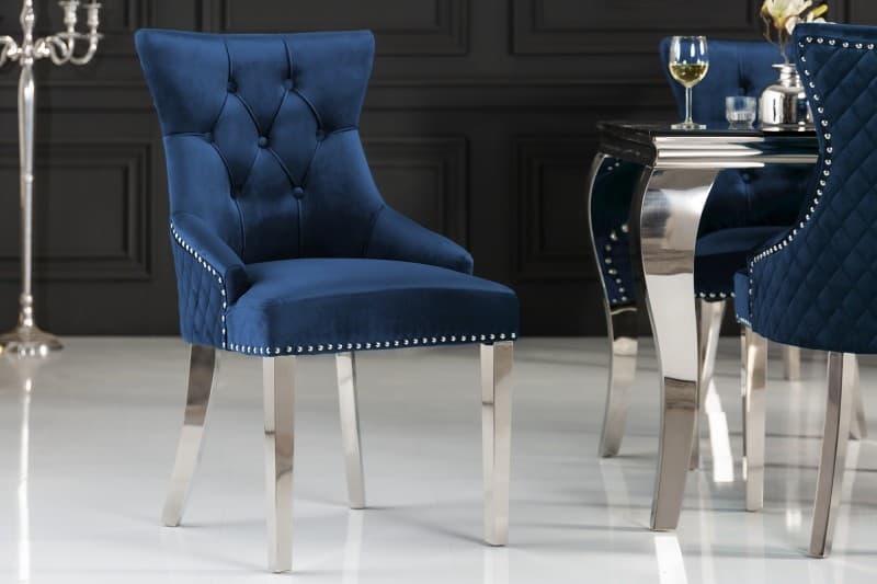 Estila Zámocká chesterfield stolička Eleanor v modrej farbe zo zamatu 97cm