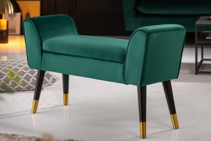 Estila Art-deco štýlová lavica Karen so zeleným zamatovým poťahom 90cm