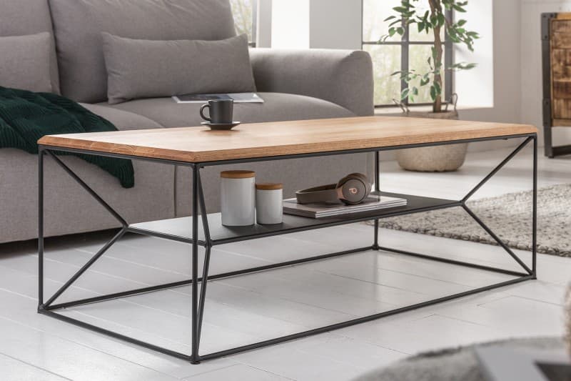 Estila Industriálny konferenčný stolík Westford z dubového masívu hnedej farby s čiernou kovovou podstavou 110cm 1
