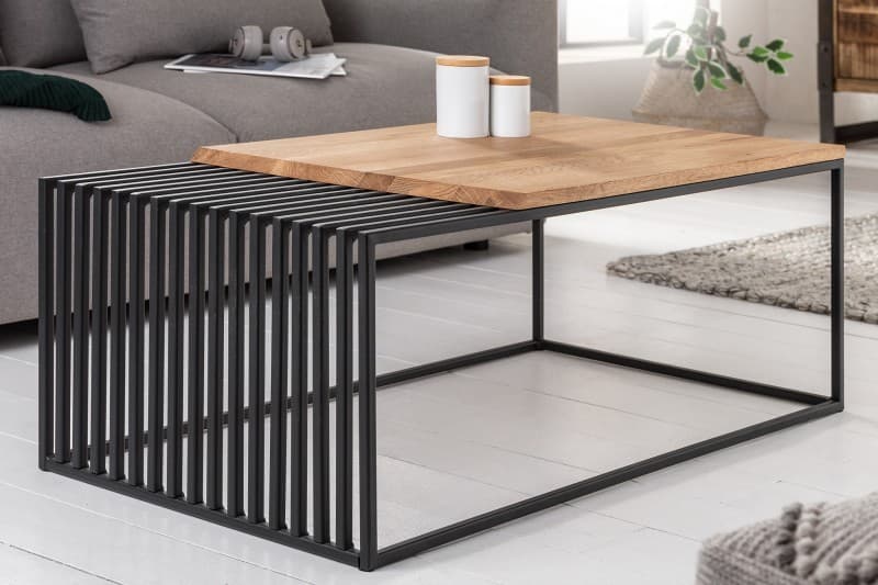 Estila Industriálny konferenčný stolík Westford z masívneho dreva hnedej farby a čiernou kovovou podstavou 100cm 1