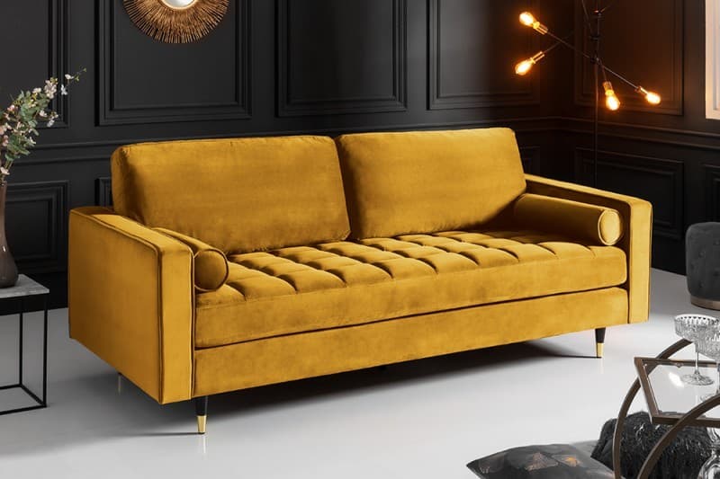 Estila Art-deco zamatová sedačka Nefertiti v horčicovo žltej farbe 225cm