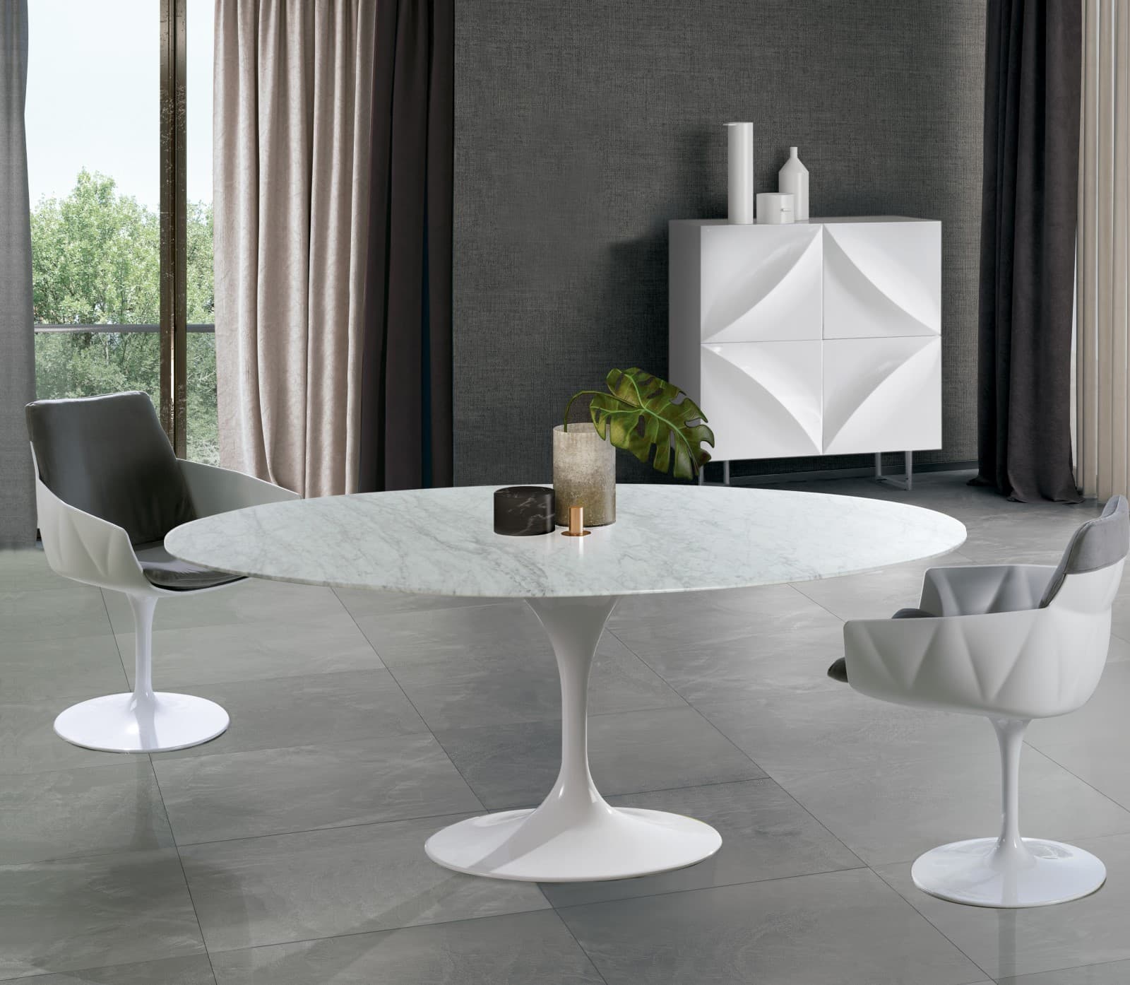 Estila Luxusný okrúhly jedálenský stôl Henning Marble z mramoru s lesklou bielou podstavou 200cm