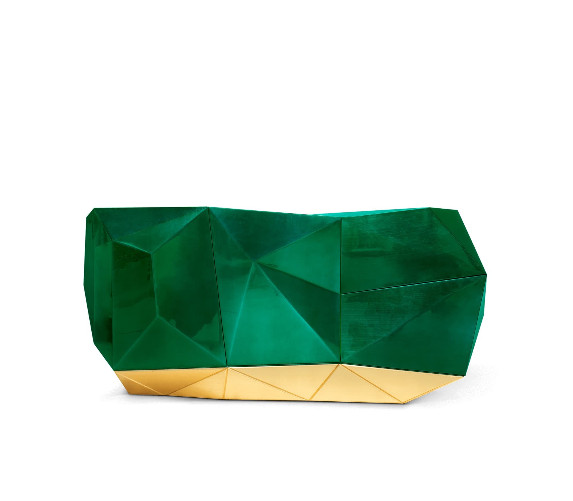 Estila Luxusná moderná postriebrená komoda v štýle art-deco z masívneho dreva s pozlátenou podstavou Diamond Emerald 185 cm 1