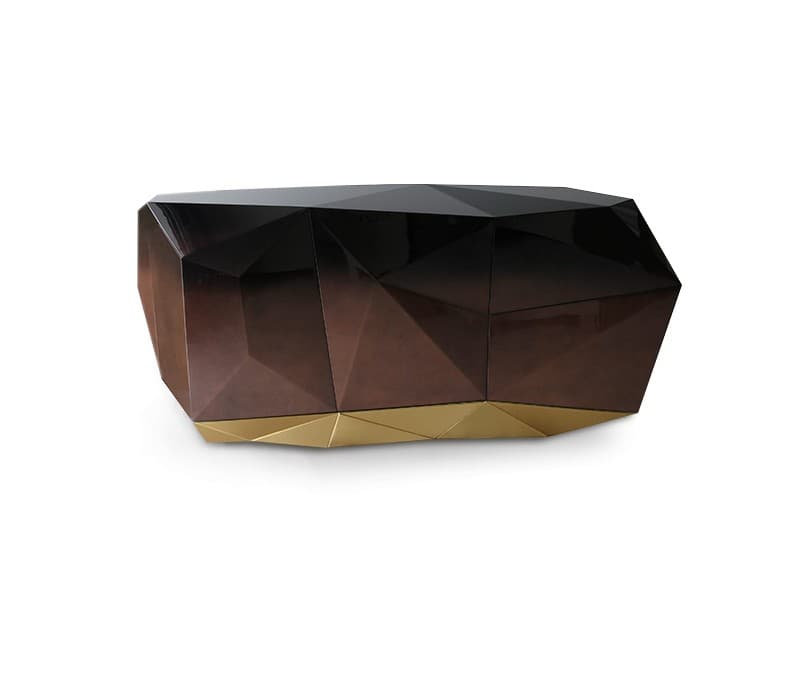 Estila Luxusný moderný príborník z masívneho dreva s lesklou povrchovou úpravou a pozlátenou podstavou Diamond Chocolate 185 cm 1