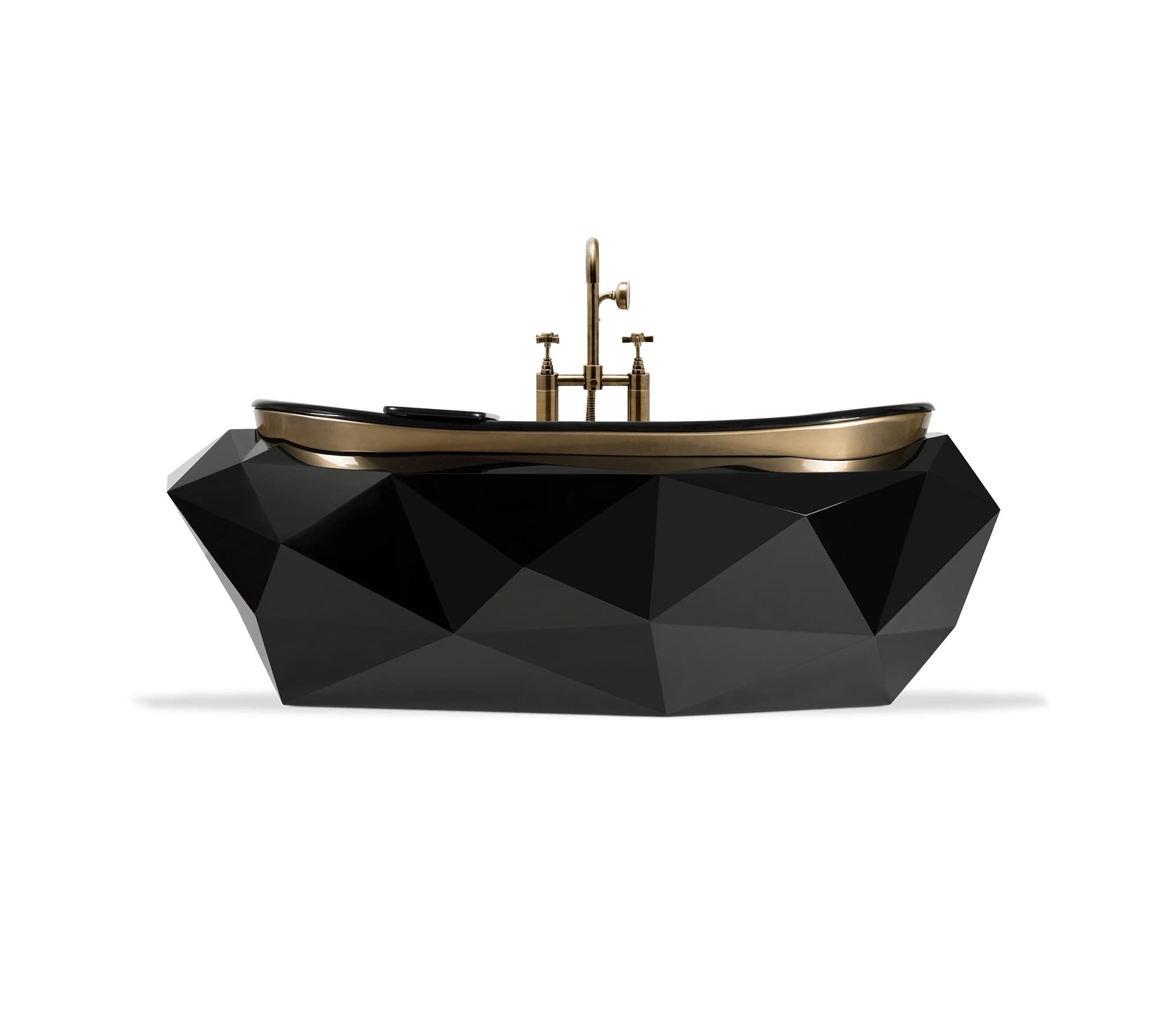 Estila Luxusná liatinová art-deco vaňa so základňou zo skleneného vlákna v čiernej farbe a vysokým kohútikom 215 cm 1