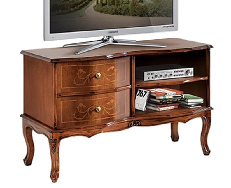 Estila Rustikálny luxusný TV stolík Clasica s dvomi zásuvkami a poličkami s detailným vyrezávaním 87cm 1