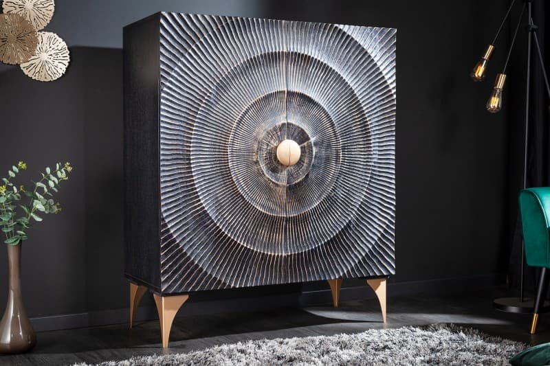 Estila Luxusná vysoká komoda Cumbria zdobená ornamentmi z masívneho mangového dreva v art deco štýle 120cm