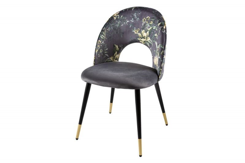 Estila Štýlová čalúnená art deco stolička Floreque s oválnym operadlom a kovovou konštrukciou v sivom prevedení 83cm 1