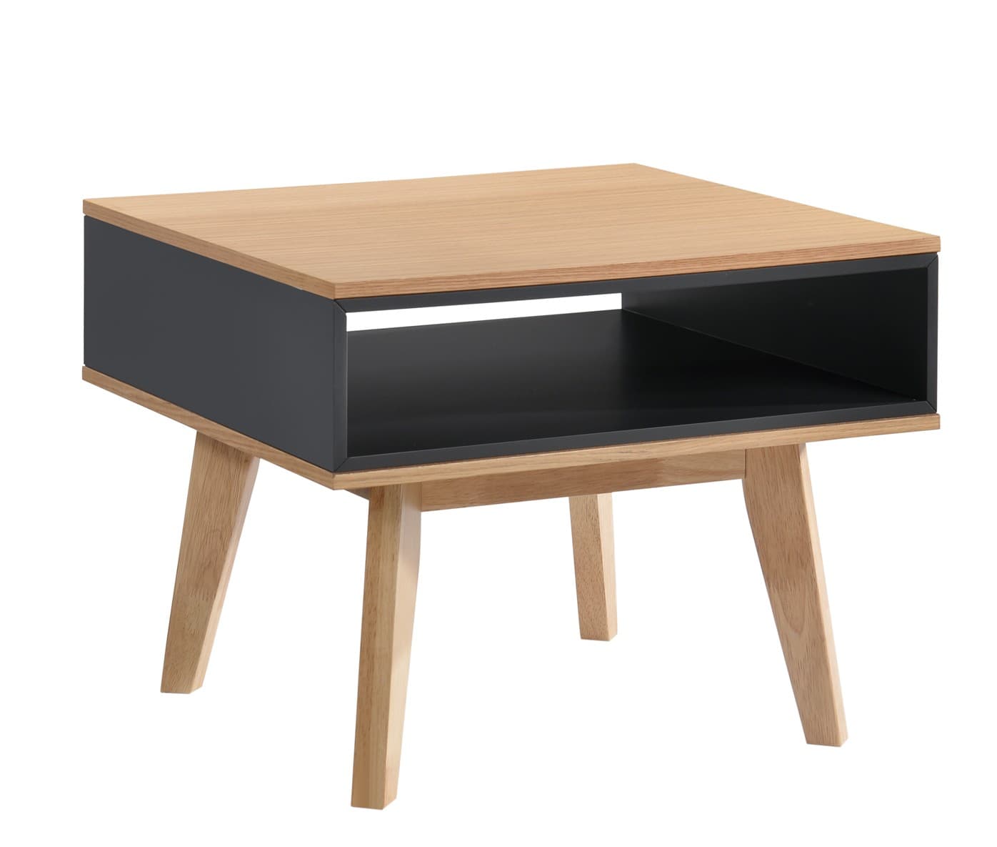 Estila Škandinávsky príručný stolík Nordica Clara vo svetlo hnedej farbe s čiernym otvoreným priestorom prevedenie dub 60cm 1