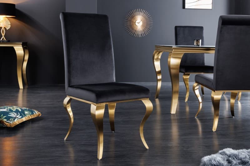 Estila Moderná baroková jedálenská stolička Gold Barock s cabriole nohami zlatá / čierna 104cm