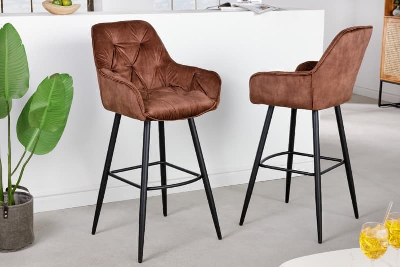 Estila Moderná zamatová barová stolička Mast Chesterfield hnedá 107cm 1