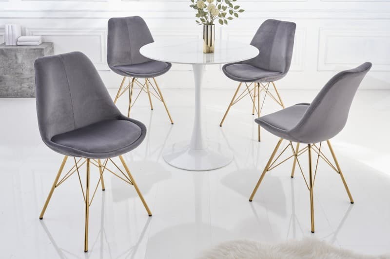 Estila Art deco moderná jedálenská stolička Scandinavia s tmavosivým zamatovým čalúnením a zlatými nohami 86cm