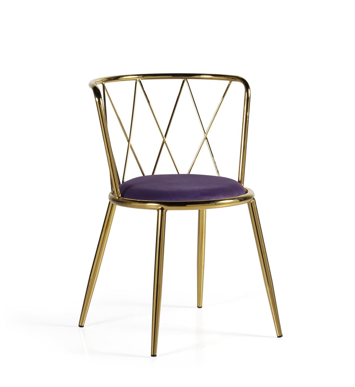 Estila Art-deco okrúhla stolička Brilia so zlatou konštrukciou a fialovým čalúnením 75cm