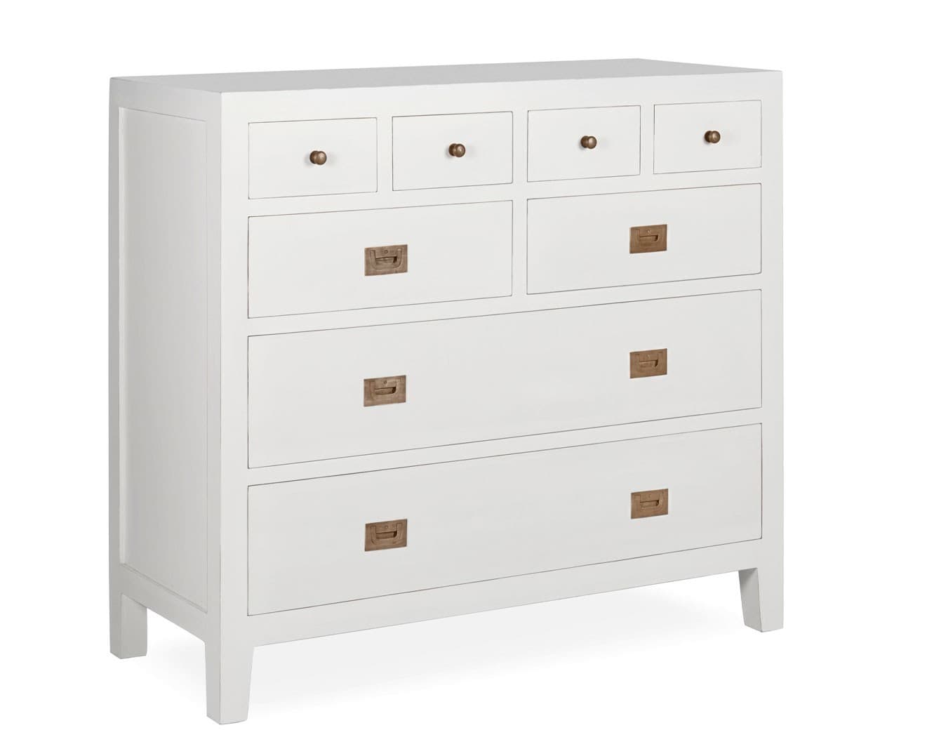 Estila Klasická masívna komoda Blanc z dreva mindi bielej farby s ôsmimi zásuvkami 110cm 1