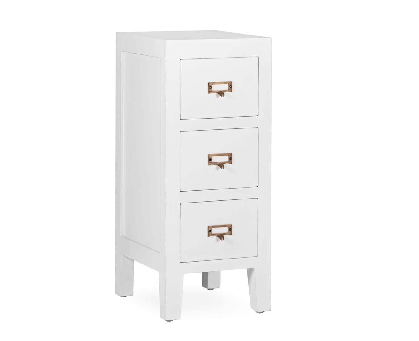 Estila Koloniálny biely nočný stolík Blanc z masívneho dreva mindi s tromi zásuvkami 72cm