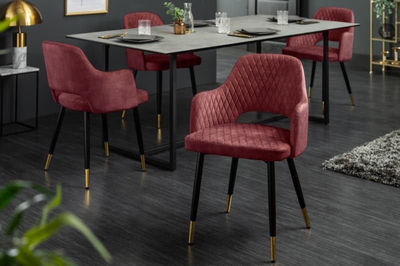 Estila Art-deco jedálenská stolička Decora zamatová bordová 81cm