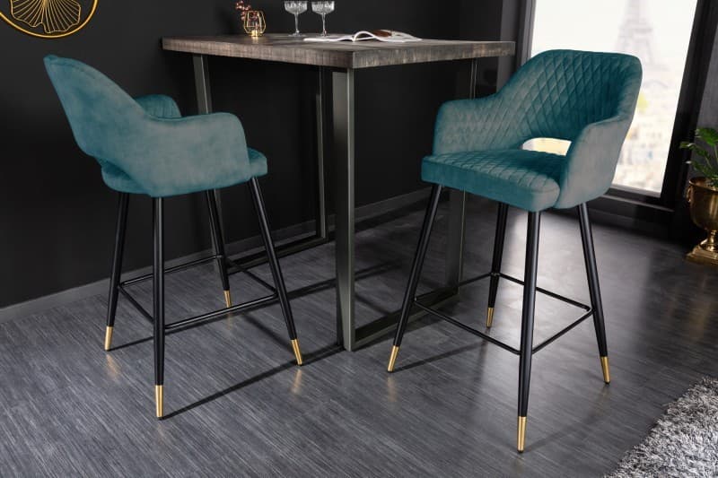 Estila Moderná barová stolička Decora zamatová petrolejovo zelená 104cm