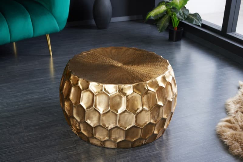 Estila Dizajnový orientálny konferenčný stolík Himare krúhleho tvaru zlatej farby z kovu 70cm