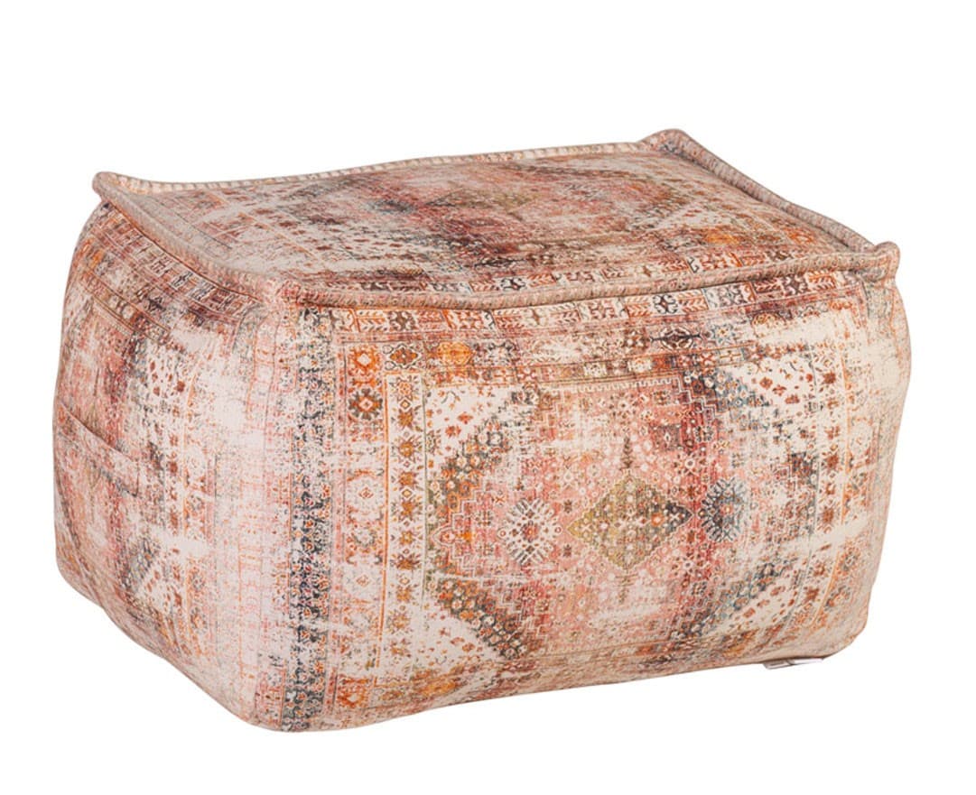 Estila Štýlová etno taburetka Imre Orange s oranžovým čalúnením s detailným ornamentálnym zdobením 75cm 1
