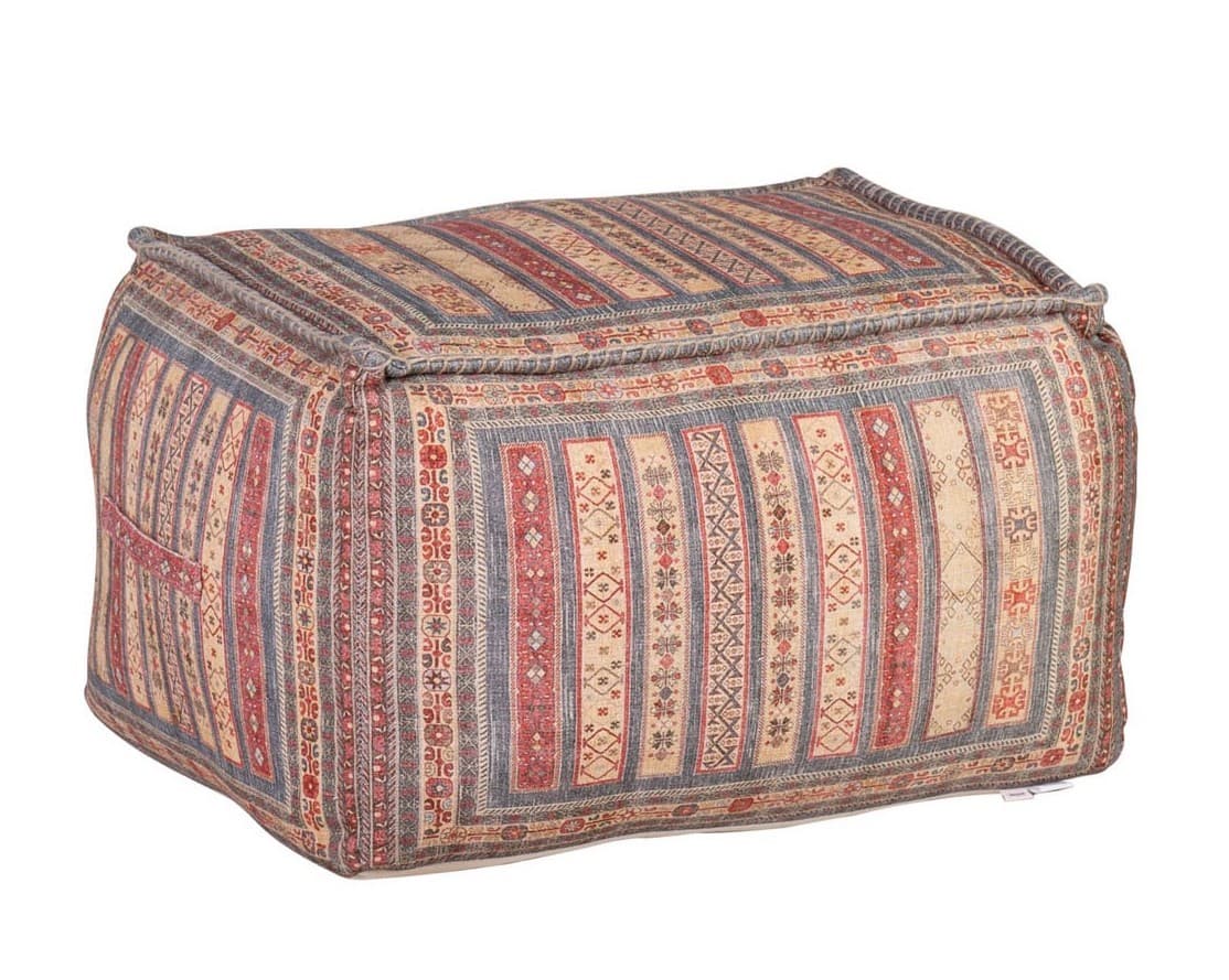 Estila Etno štýlová taburetka Imre Red s farebným ornamentálnym poťahom 75cm