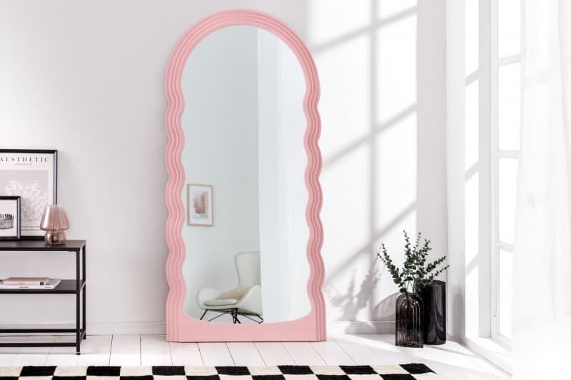 Estila Art deco moderné vysoké zrkadlo Swan s vlnitým rámom v pastelovej ružovej farbe 160cm 1