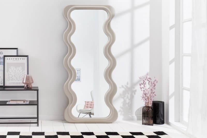 Estila Art deco moderné vysoké zrkadlo Swan s vlnitým rámom v béžovej farbe 160cm 1