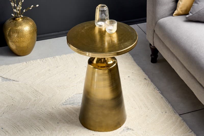 Estila Art deco okrúhly príručný stolík Nalia zlatej farby s konštrukciou z kovu 40cm