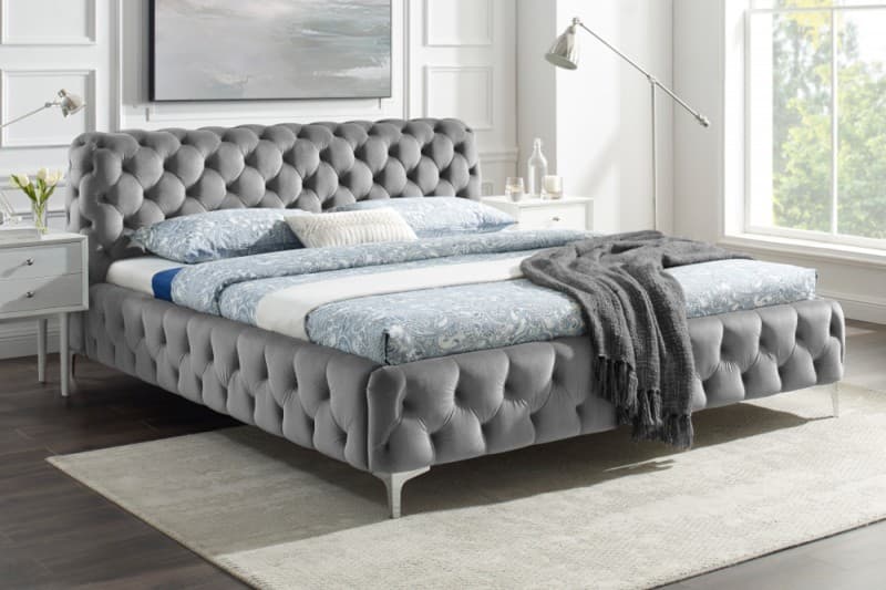 Estila Chesterfield čalúnená manželská posteľ Modern Barock so sivým zamatovým poťahom 160x200