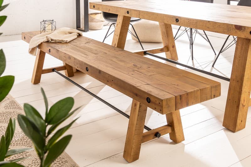 Estila Industriálna jedálenská lavica Roseville z masívneho dreva vintage hnedej farby 165cm