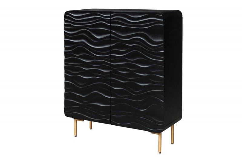 Estila Art-deco čierna komoda Lagoon z dreva mango s vlnovitým vzorom 160cm