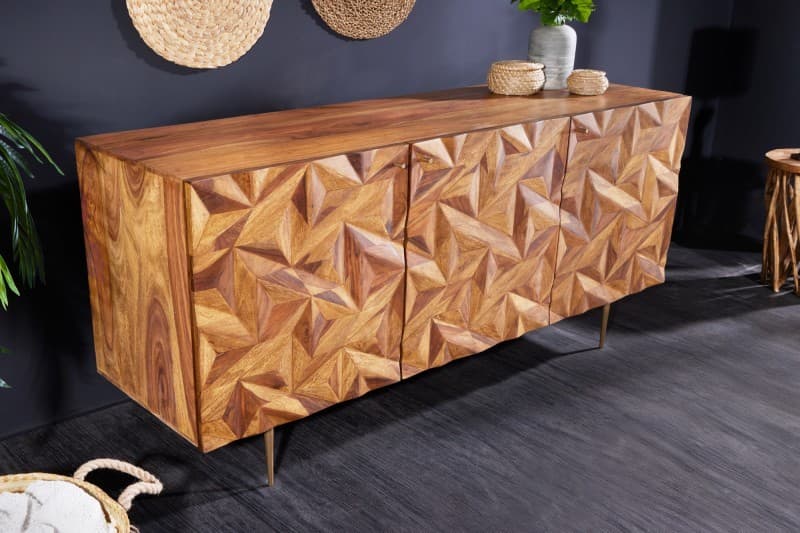 Estila Masívny art deco príborník Sovoy z palisandrového dreva prírodnej hnedej farby so zlatými nožičkami 145cm 1