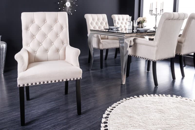 Estila Dizajnová jedálenská stolička Modern Barock so svetlým béžovým prešívaným čalúnením a čiernymi nohami 102cm 1