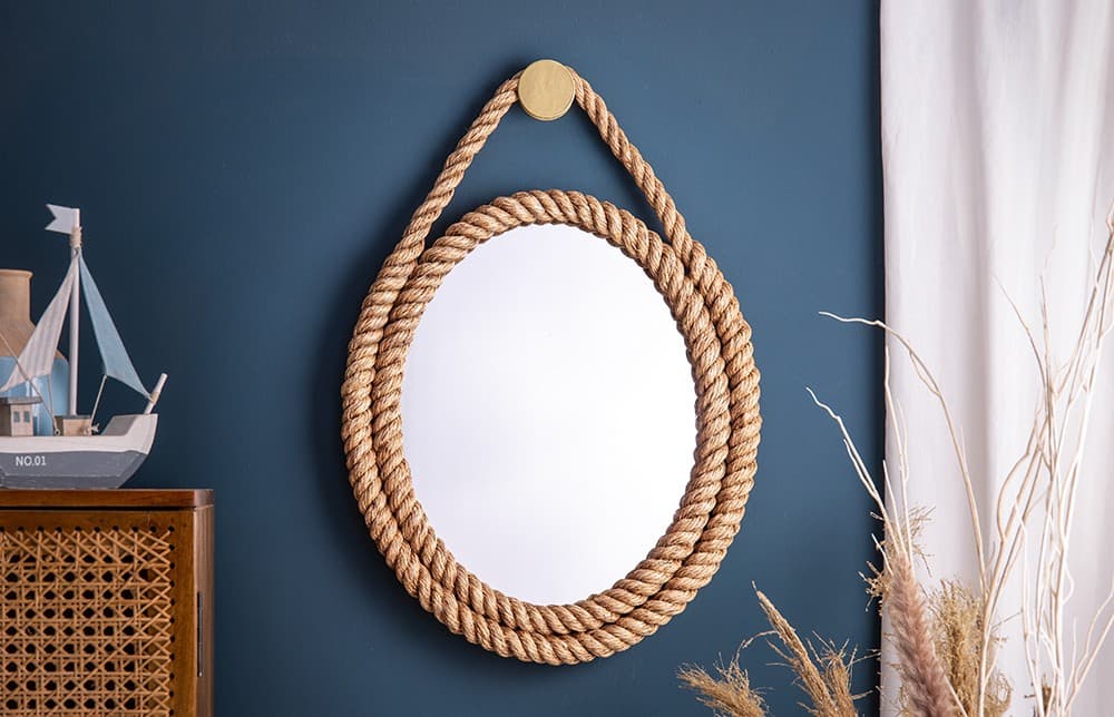 Estila Koloniálne závesné zrkadlo Marinero s rámom z povrazu okrúhle 62 cm