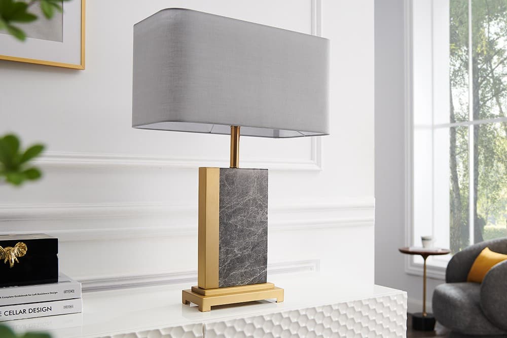 Estila Stolová lampa Miracul v glamour štýle s podstavou z mramoru sivej farby a kovu v zlatej farbe 65 cm