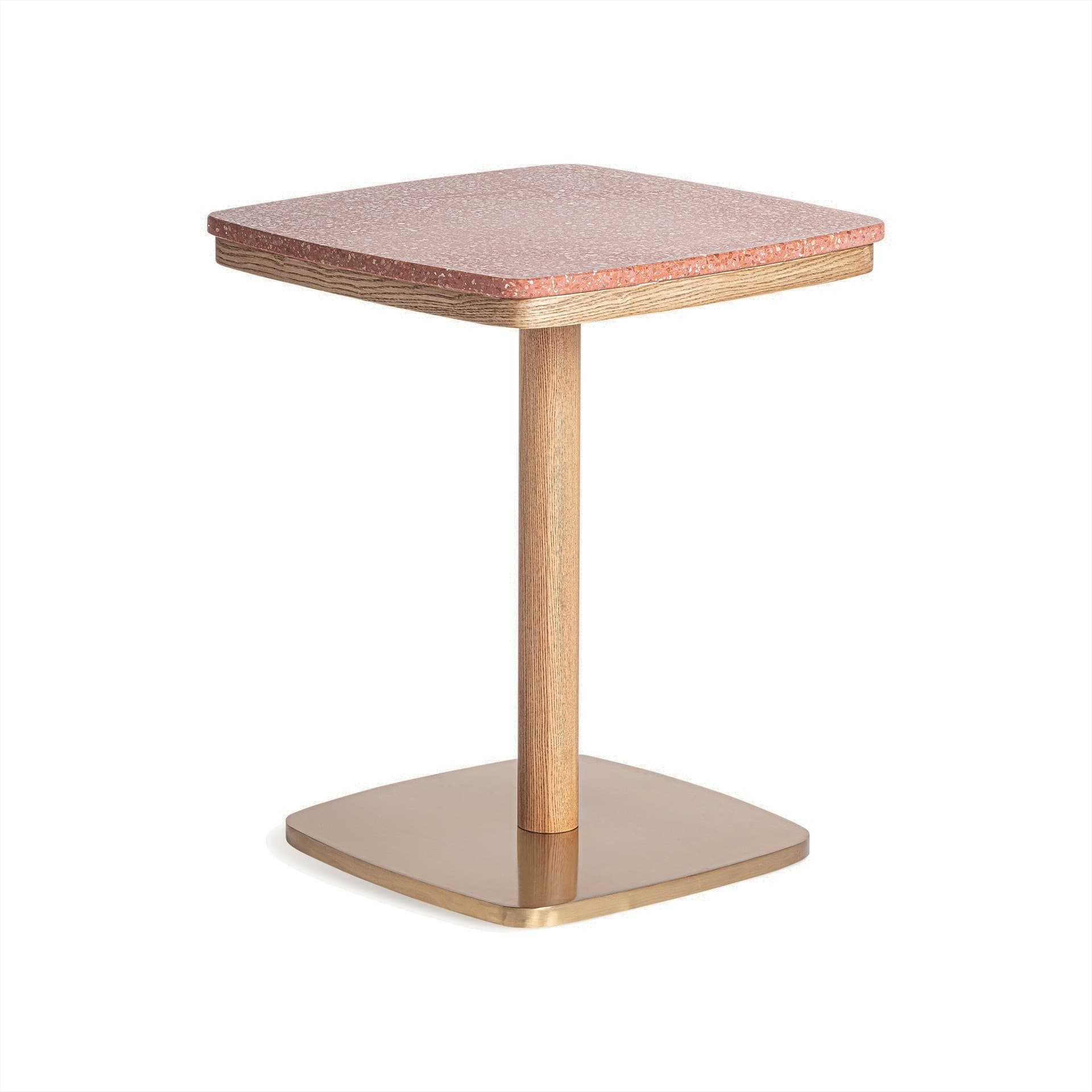 Estila Luxusny Art-deco štvorcový barovy stol Caya s tehlovou terrazzo povrchovou doskou a podstavou z dubového masívu 65cm 1