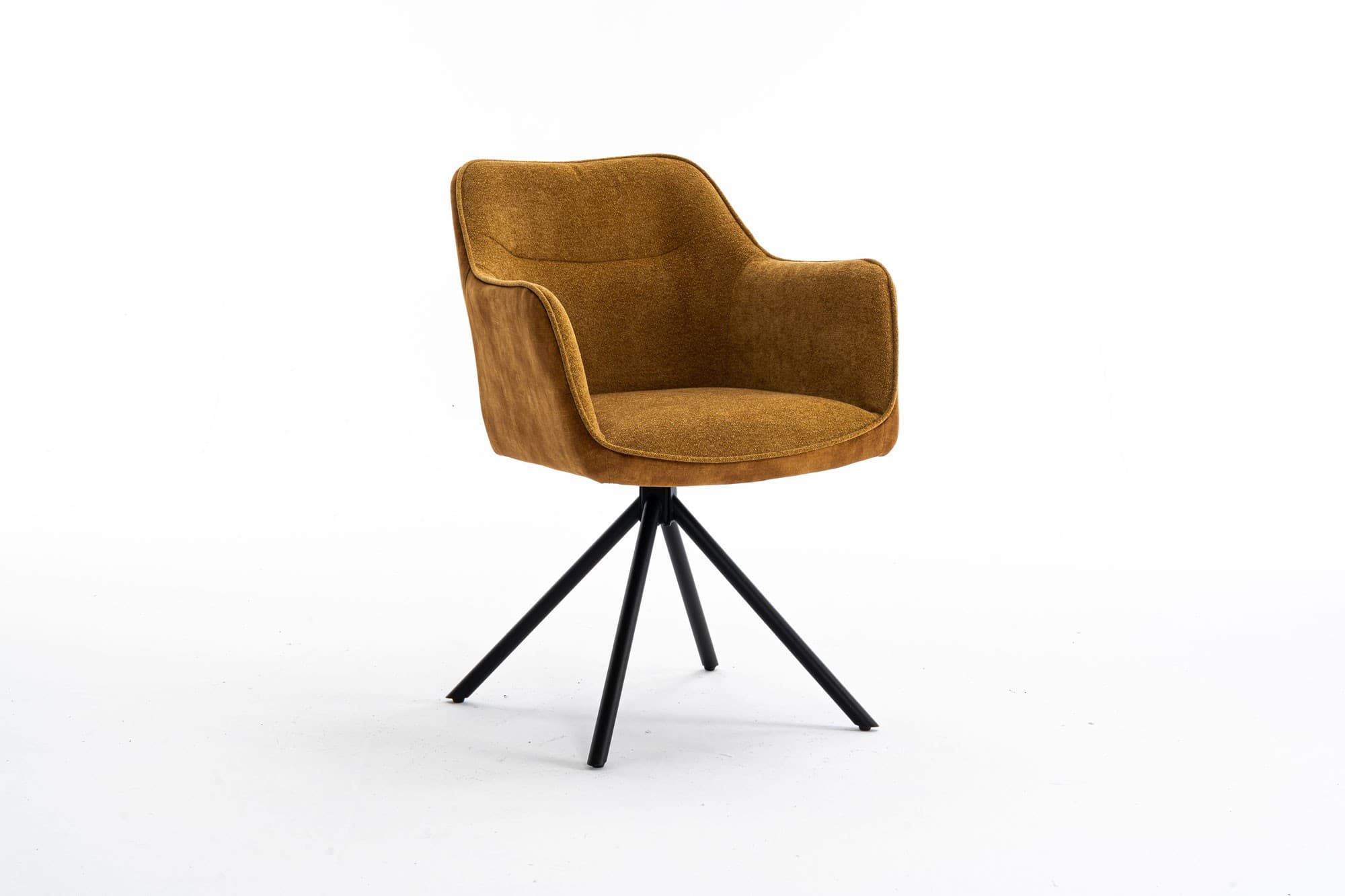 Estila Moderne otočné kreslo Kristal Mustard s horčicovo žltým zamatovým poťahom a čiernymi kovovými nožičkami 80cm 1