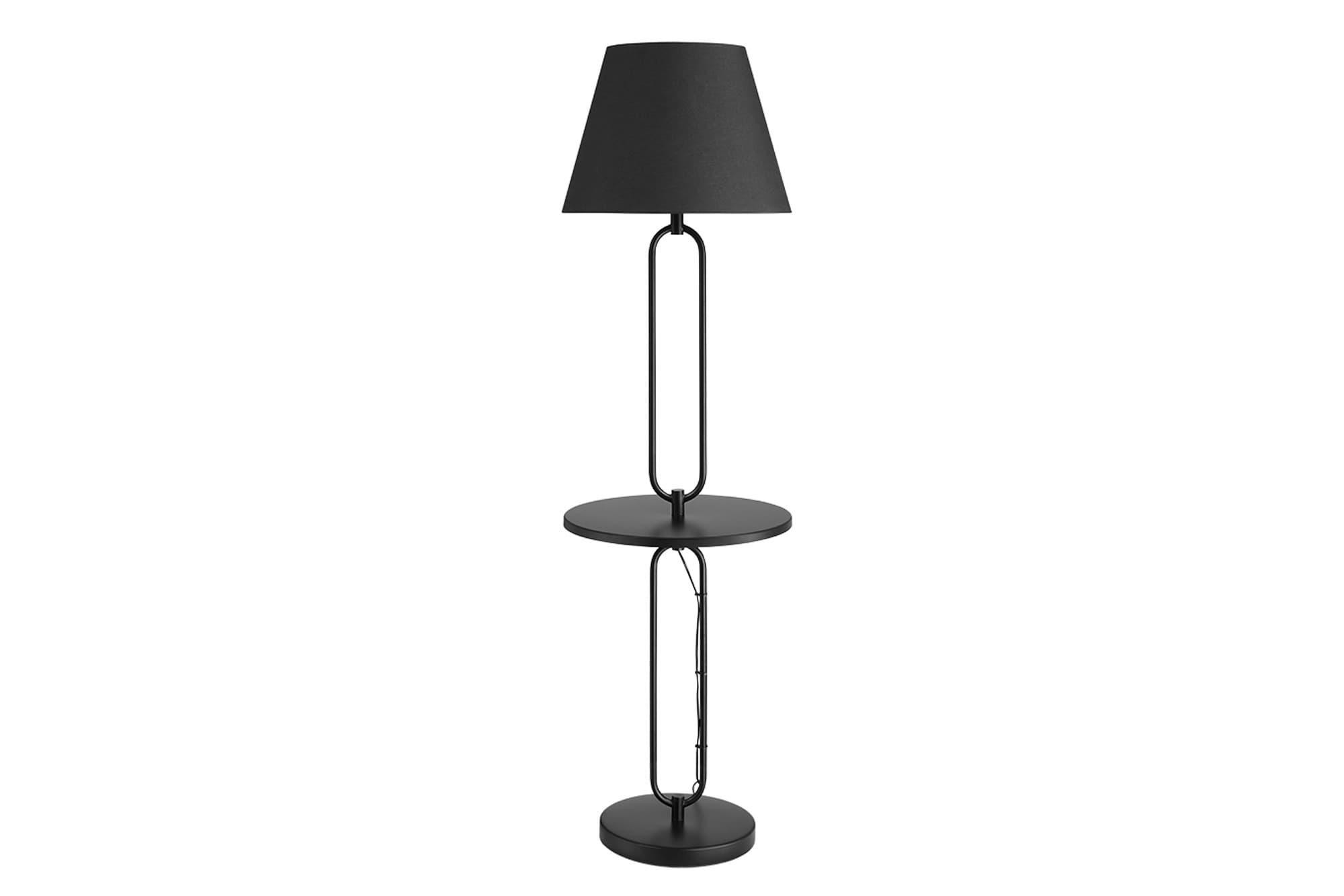 Estila Dizajnová industriálna čierna stojaca lampa Bucky s odkladacím stolíkom 175 cm