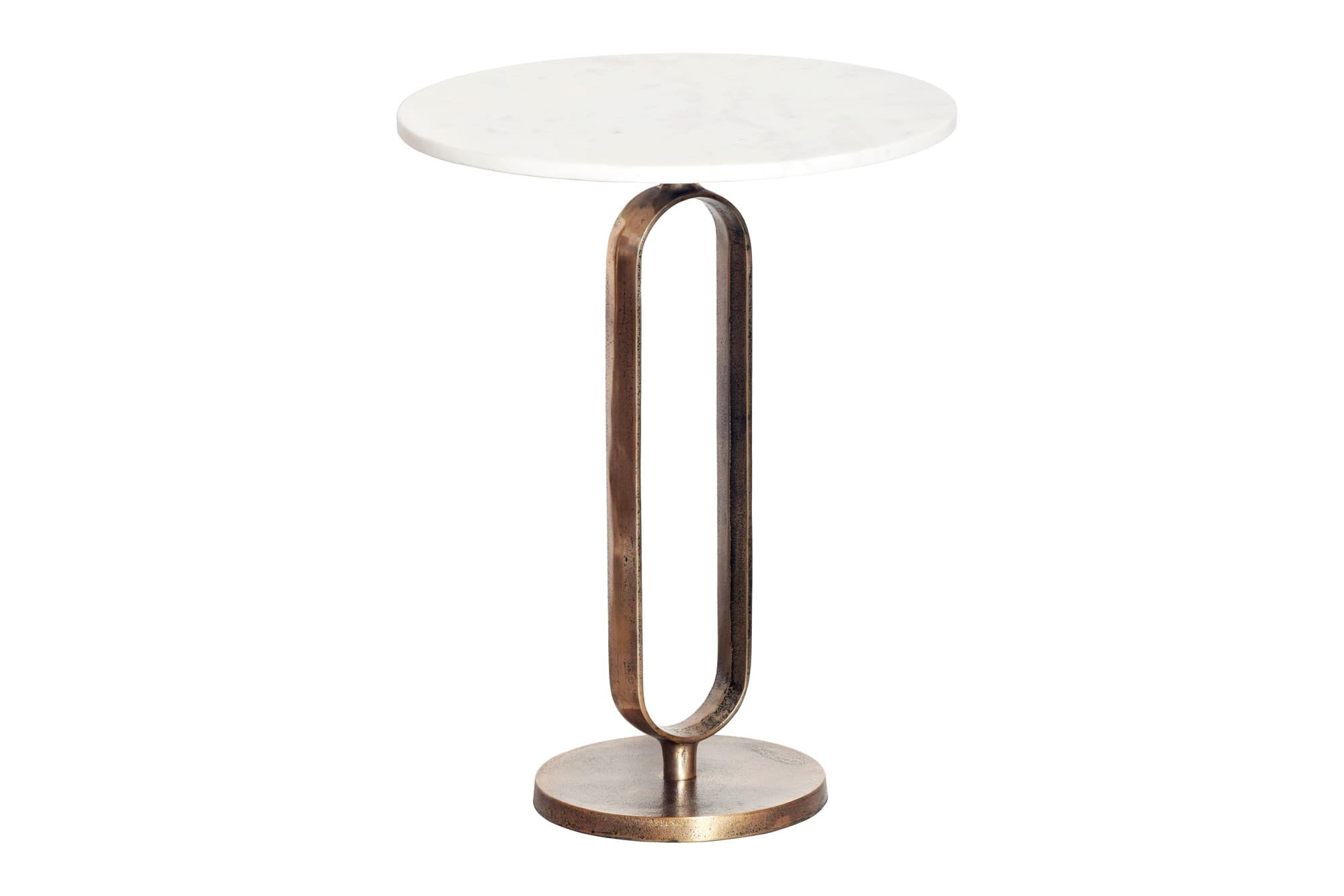 Estila Art deco okrúhly medený príručný stolík Zendy s bielou mramorovou doskou s glamour nádychom 60 cm