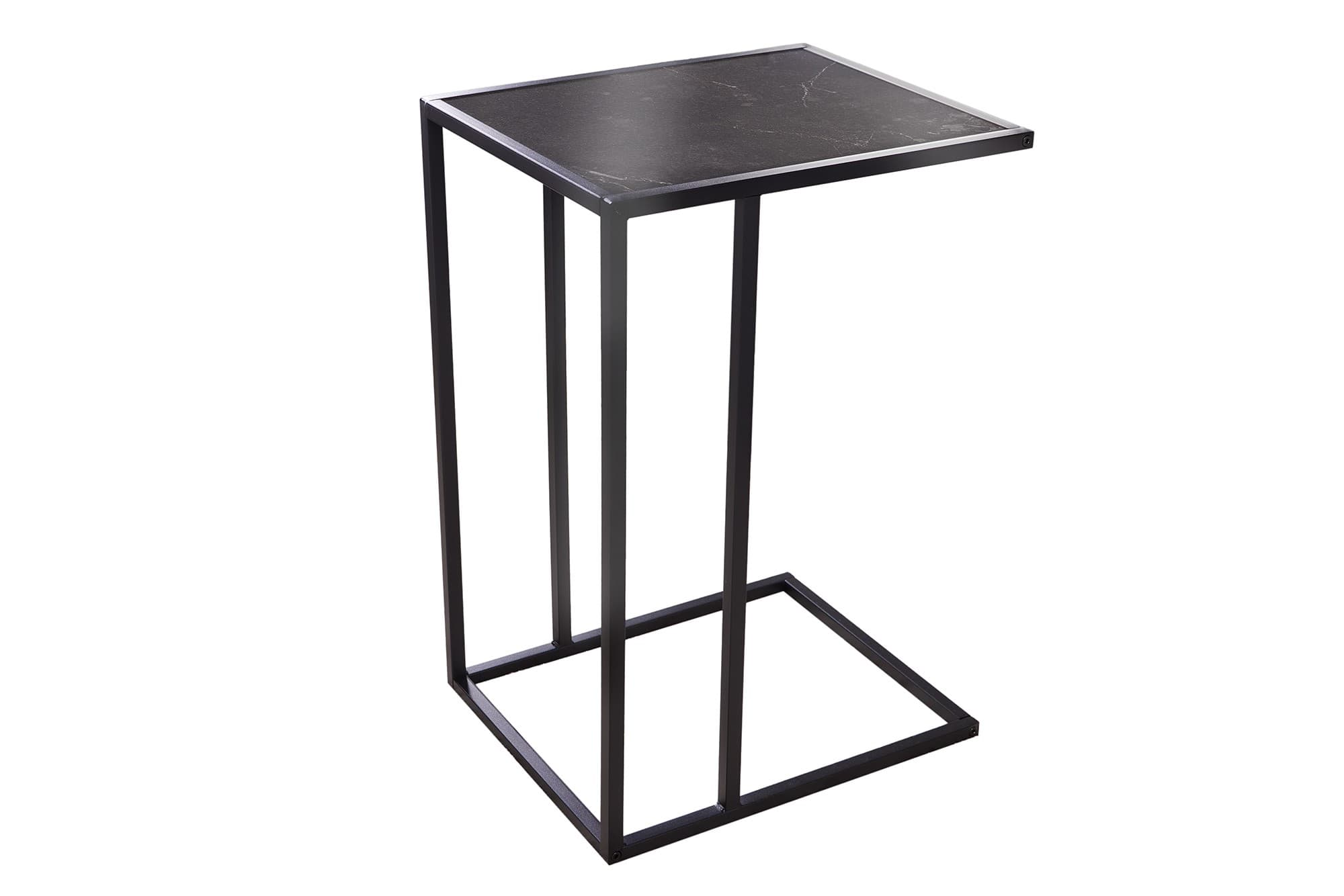 Estila Industriálny čierny príručný stolík Industria Marble s vrchnou doskou s mramorovým dizajnom v antracitovom odtieni 63 cm 1